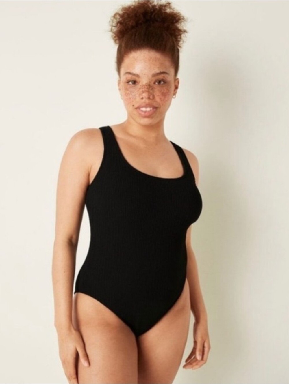Victoria's Secret Pink Crinkle Scoop One-Piece Swimsuit Black Large Swimwear